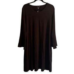 New Eileen Fisher Scoop Neck Bracelet Sleeve Shift Dress Black Pullover Sz L